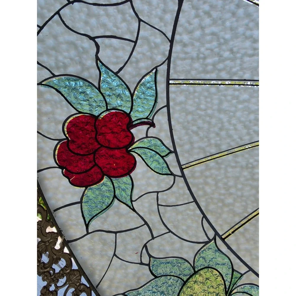 VTG Mid Century 50s Americana Swag Lamp Fruit Motif Tiffany Style Stained Glass